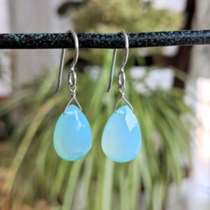 Blue Chalcedony Earrings, Genuine Gemstone Dangle Light Blue Earrings, Silver Jewelry, Birthday & Christmas Gifts for Her