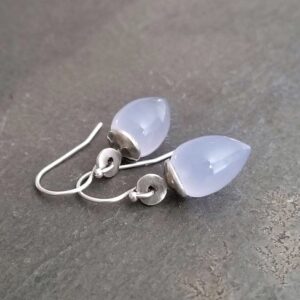 Blue Chalcedony Inverted Teardrop Earrings: Oxidized Silver Or Gold