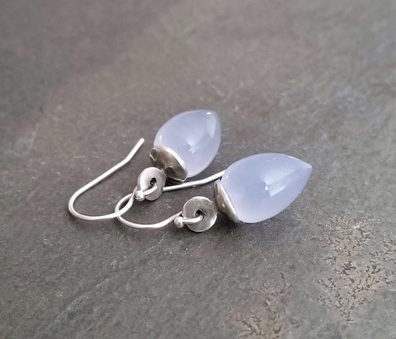 Blue Chalcedony Inverted Teardrop Earrings: Gold Or Oxidized Silver