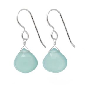 Light Blue Chalcedony Gemstone Dangle Silver Earrings, Pastel Blue Stones, Gifts For Women