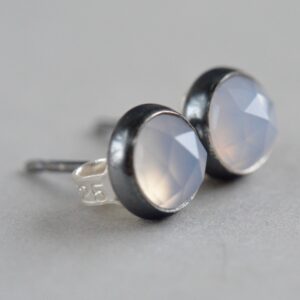 natural blue chalcedony rose cut 4mm 6mm sterling silver stud earrings pair