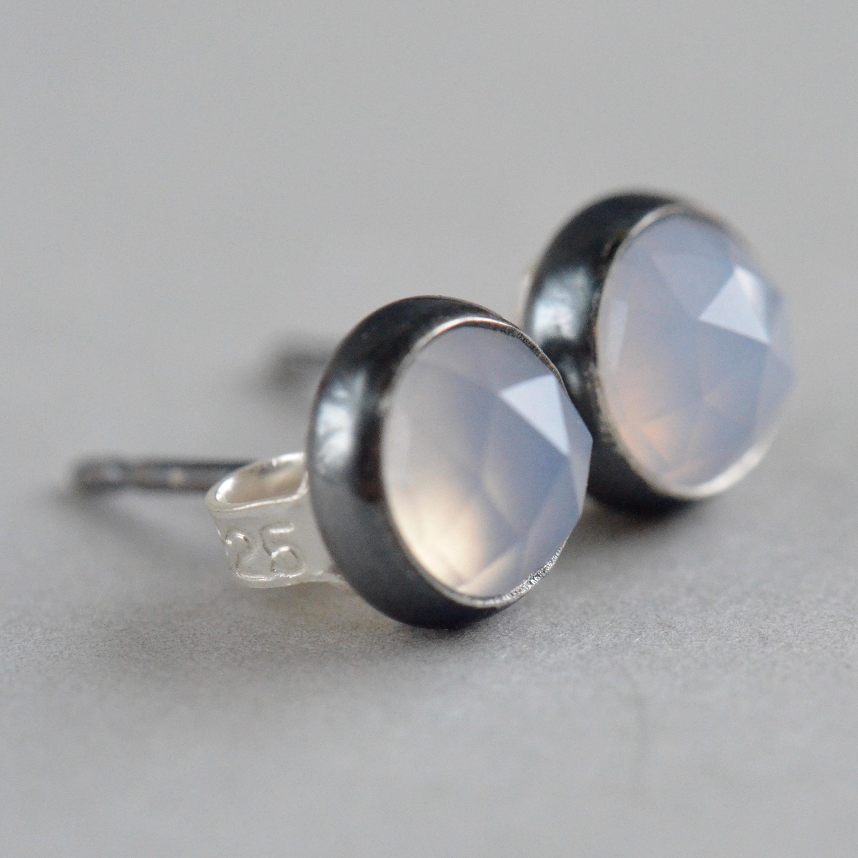 Natural Blue Chalcedony Rose Cut 4mm 6mm Sterling Silver Stud Earrings Pair Natural Blue Chalcedony Rose Cut 4mm 6mm Sterling Silver Stud Earrings Pair