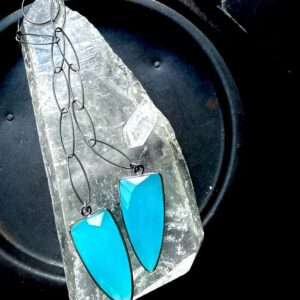 Peruvian Blue Chalcedony Earrings, Arrowhead Earrings, Long Dangle Earrings, Statement Earrings