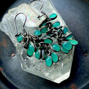 Peruvian Blue Chalcedony Earrings, Blackened Sterling Silver Dangles