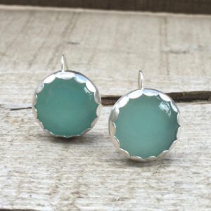 Romantic Elegant Aqua Blue Chalcedony Scallop Bezel Boho Chic Sterling Silver Earrings | Statement Earrings | Wedding Jewelry | Bridesmaid