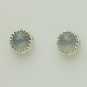 Blue Chalcedony Earrings, Rose Cut Faceted Blue Gemstones, Sterling Silver, Studs, Posts