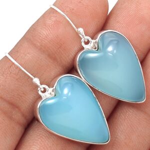 Sale, Very Beautiful Blue Chalcedony Earrings, 925 Silver, Heart Shape