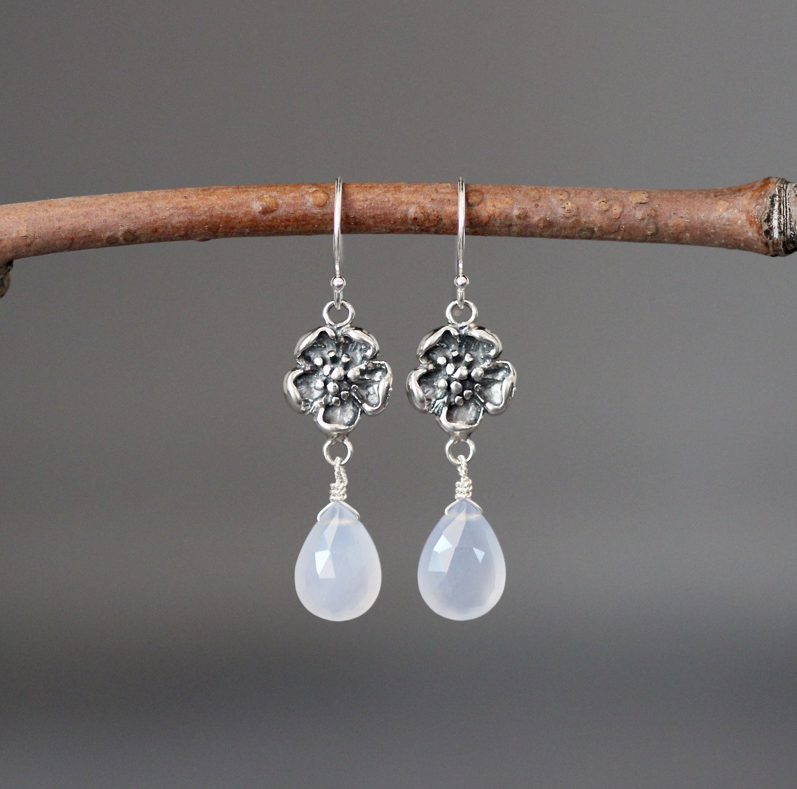 Blue Chalcedony Earrings - Silver Flower Earrings - Silver Dangle Earrings - Bali Silver Earrings - Chandelier Earrings - Wire Wrap Earrings Blue Chalcedony Earrings - Silver Flower Earrings - Silver Dangle Earrings - Bali Silver Earrings - Chandelier Earrings - Wire Wrap Earrings