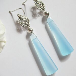 Sky Blue Chalcedony Sterling Silver Dangle Earrings