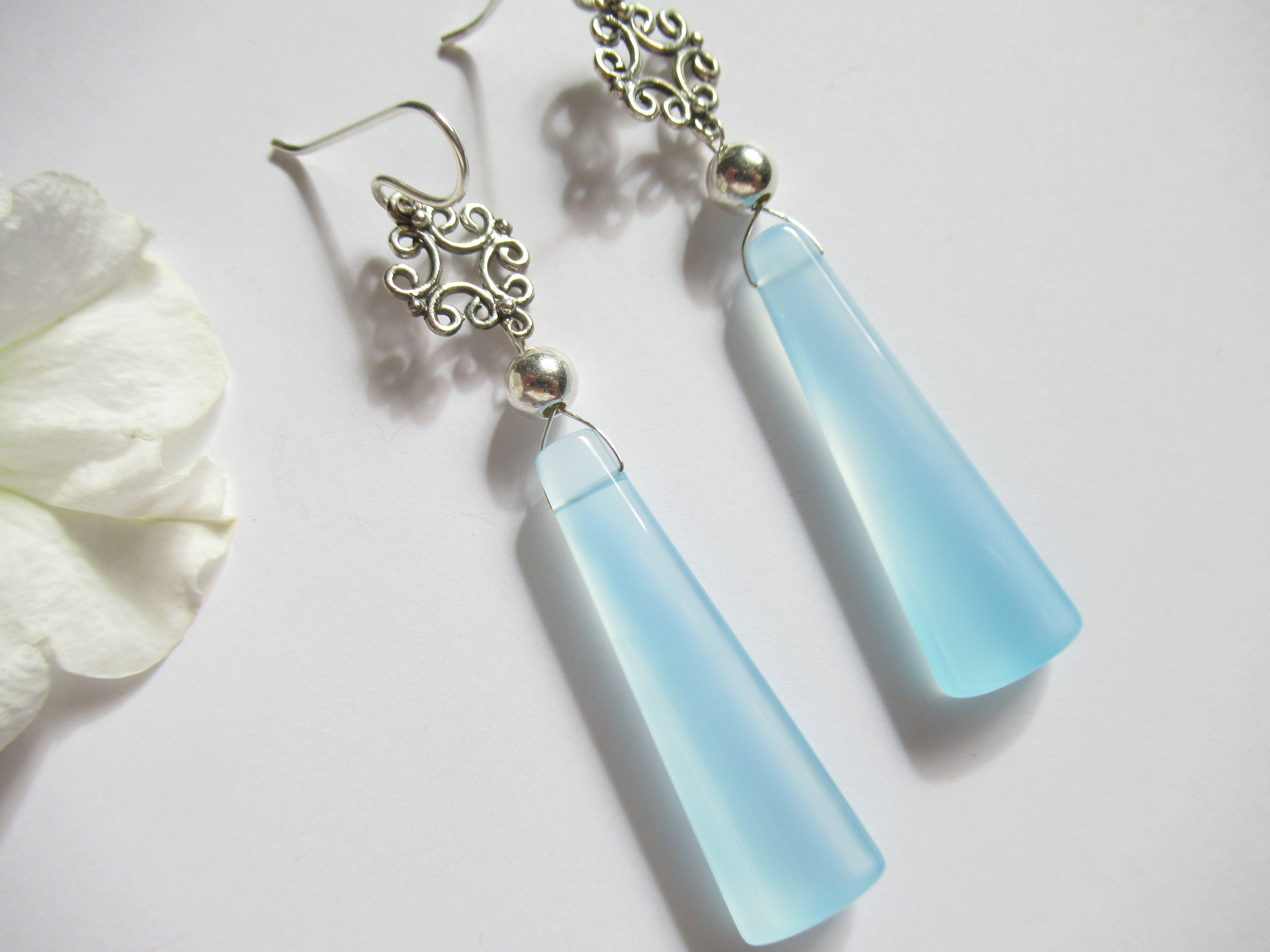 Sky Blue Chalcedony Sterling Silver Dangle Earrings Sky Blue Chalcedony Sterling Silver Dangle Earrings