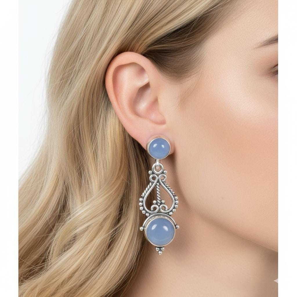 Blue Chalcedony Sterling Silver Stud Earrings: August Birthstone