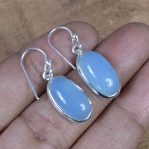 Blue Chalcedony Sterling Silver Hook Earrings - August Birthstone