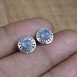 Blue Chalcedony Sterling Silver Stud Earrings: March Birthstone