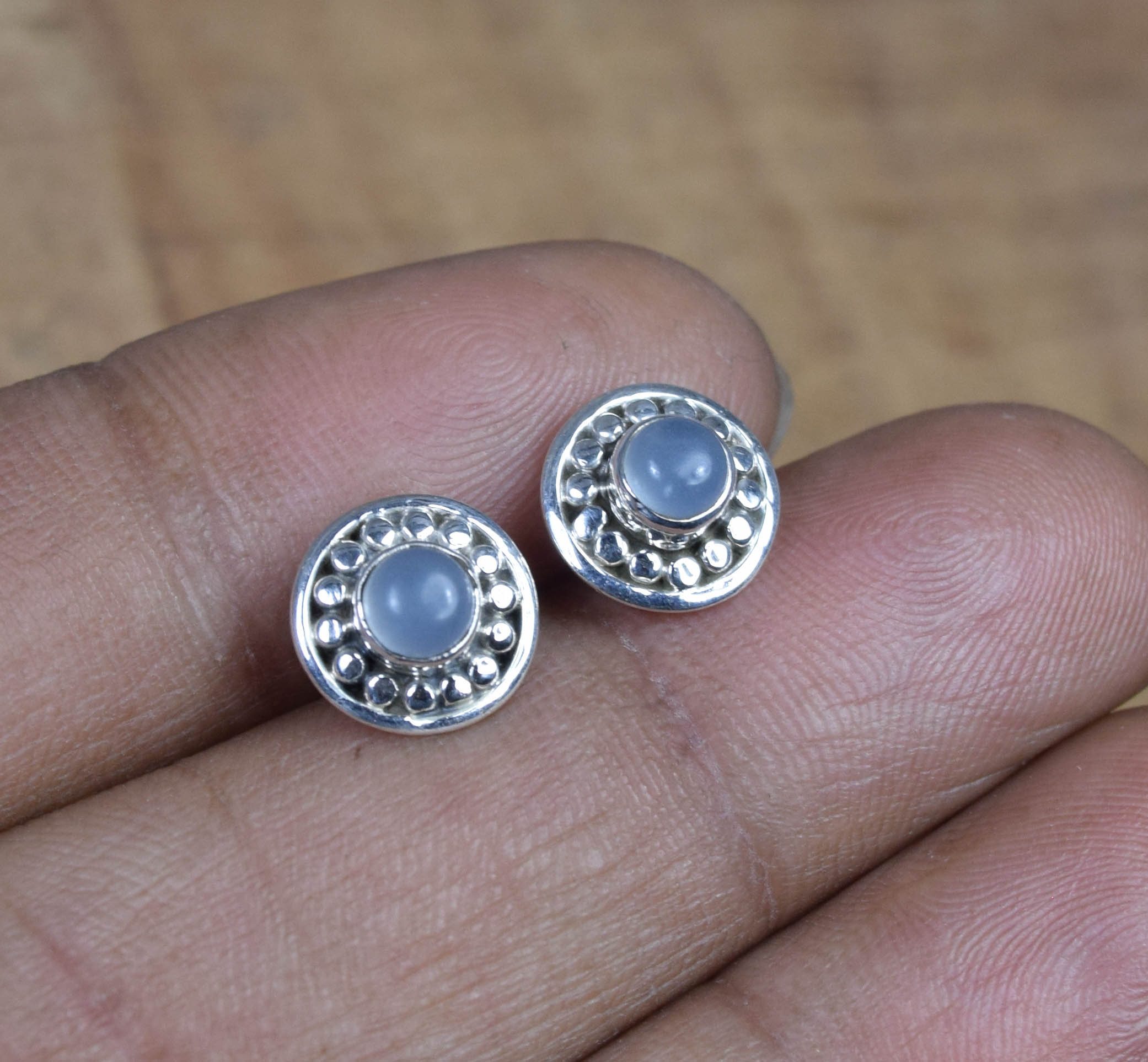 Blue Chalcedony Sterling Silver Stud Earrings: March Birthstone