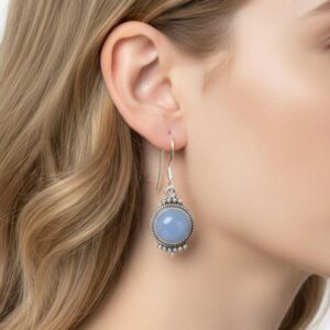 Blue Chalcedony Sterling Silver Hook Earrings: August Birthstone