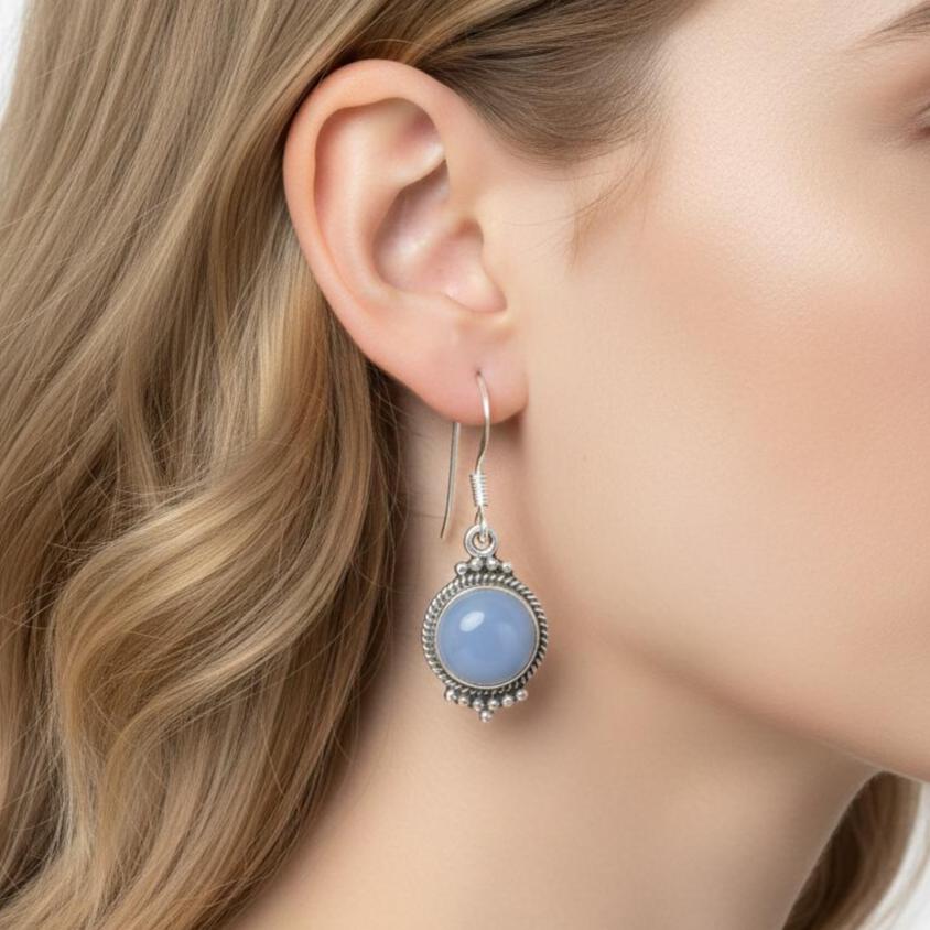 Blue Chalcedony Sterling Silver Hook Earrings: August Birthstone