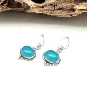 Blue Chalcedony Sterling Silver Earrings, Lavender Oval Gemstone