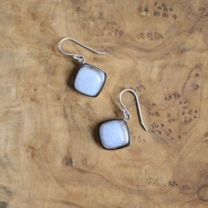 Blue Chalcedony Sterling Silver Drop Earrings – Handmade Cushion Square
