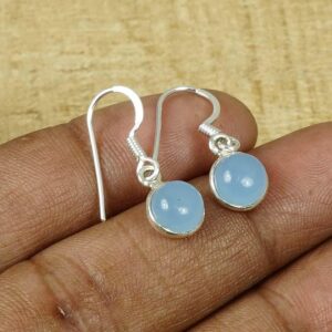 Blue Chalcedony Sterling Silver Hook Earrings: August Birthstone