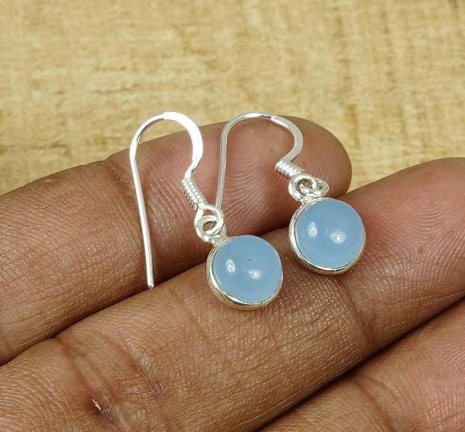 Blue Chalcedony Sterling Silver Hook Earrings: August Birthstone Blue Chalcedony Sterling Silver Hook Earrings: August Birthstone