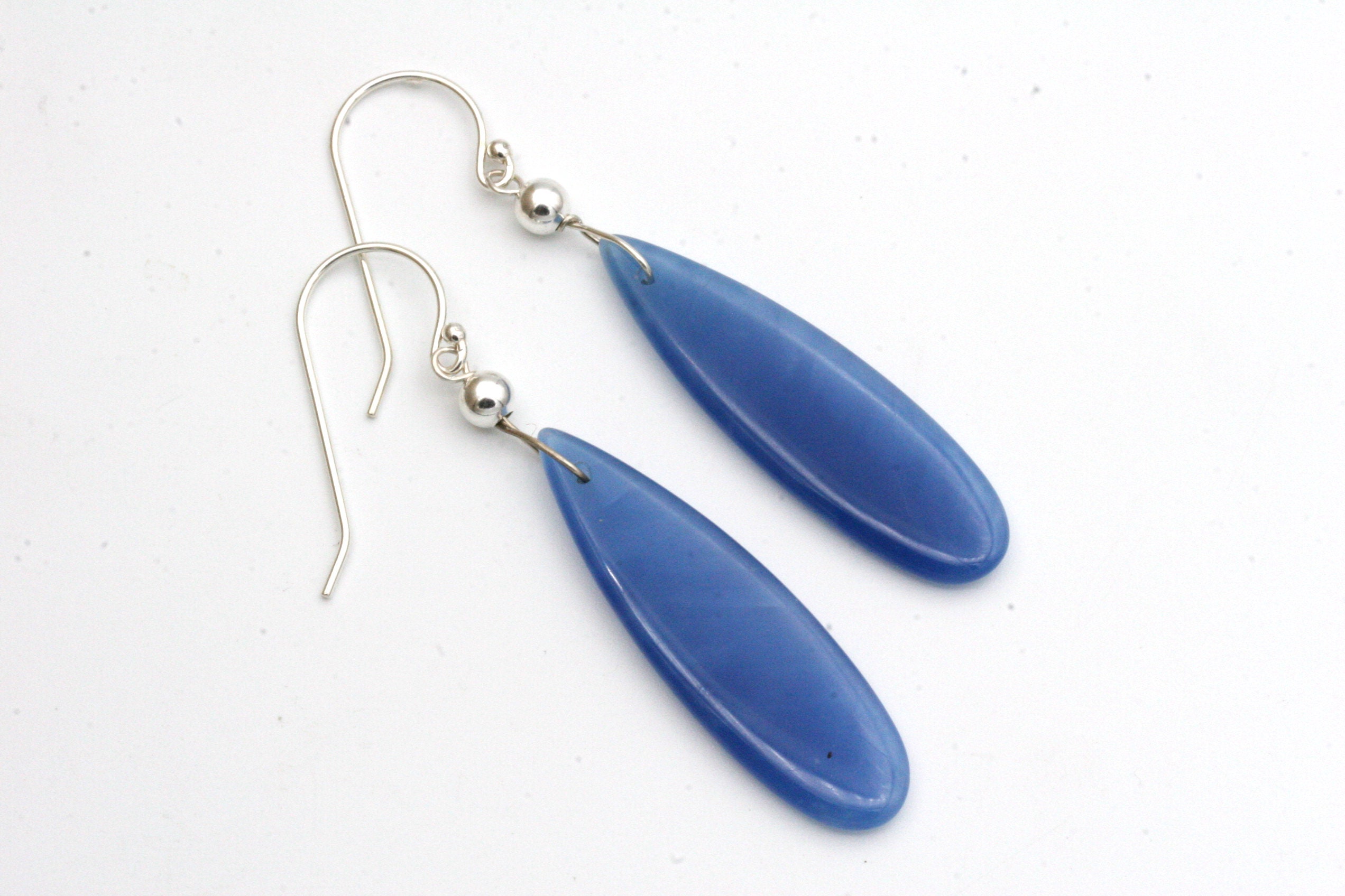 Blue Chalcedony Earrings: Sterling Silver Dangle, Natural Stone