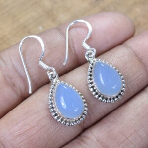 Blue Chalcedony Sterling Silver Hook Earrings: August Birthstone