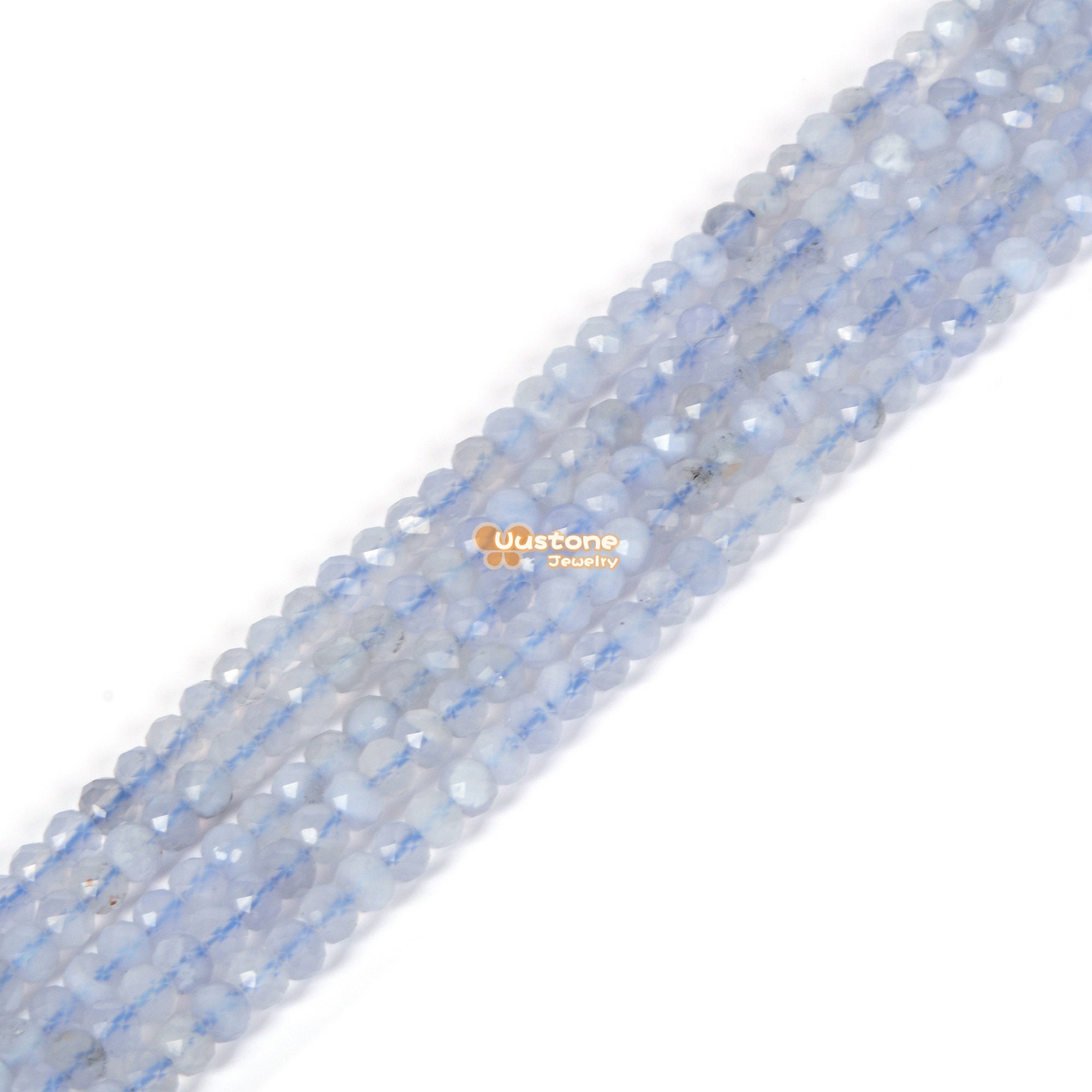 02053 3.7mm To 4.7mm Faceted Blue Chalcedony Charm Rondelle Loose Beads 16"