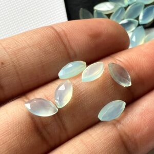 11 Pieces 8x4mm Aqua Chalcedony Marquise Shaped Faceted Rose Cut Loose Gemstones, Flat Back Faceted Marquise Blue Chalcedony, SKU-C7