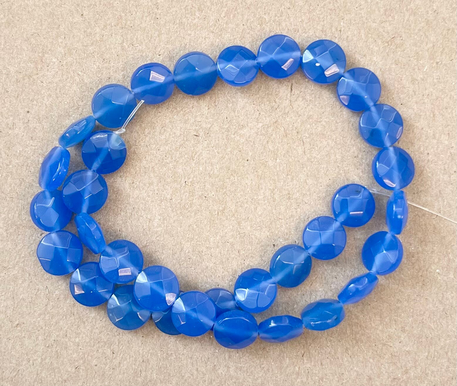 Blue Chalcedony 12x5mm Faceted Coin Gemstone Bead -15.5 Inch Strand