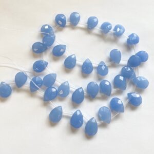 Blue Chalcedony 12x8x5mm Faceted Teardrop Gemstone Beads--15.5"