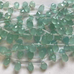 Blue Chalcedony 12x8x5mm Faceted Teardrop Gemstone Bead-15.5 inch strand