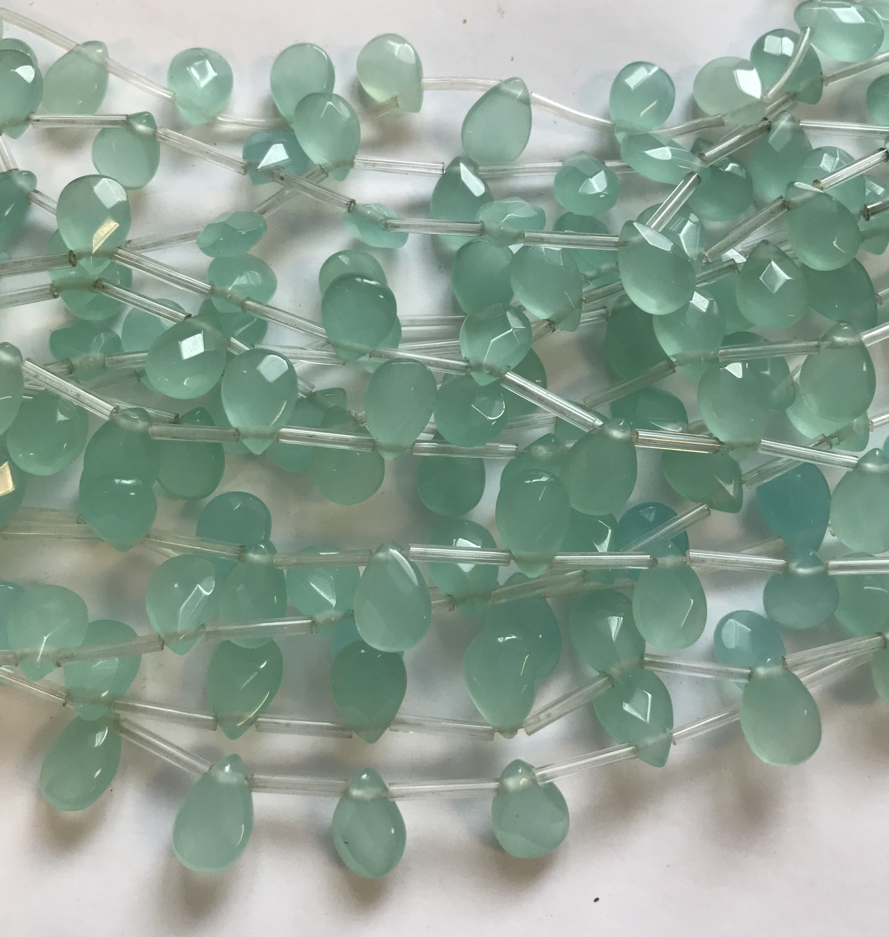 Blue Chalcedony 12x8x5mm Faceted Teardrop Gemstone Bead-15.5 Inch Strand