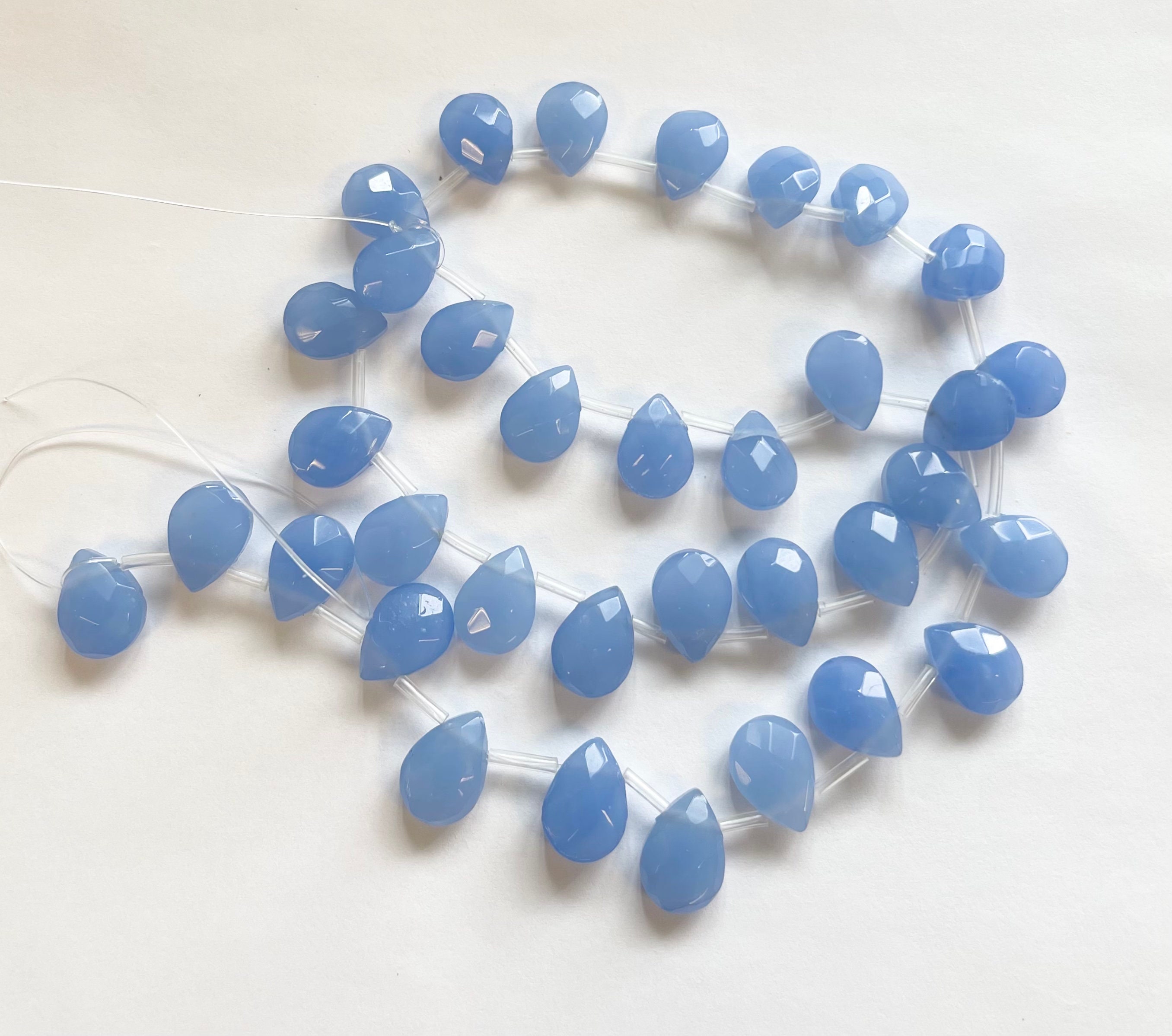 Blue Chalcedony 12x8x5mm Faceted Teardrop Gemstone Beads--15.5"
