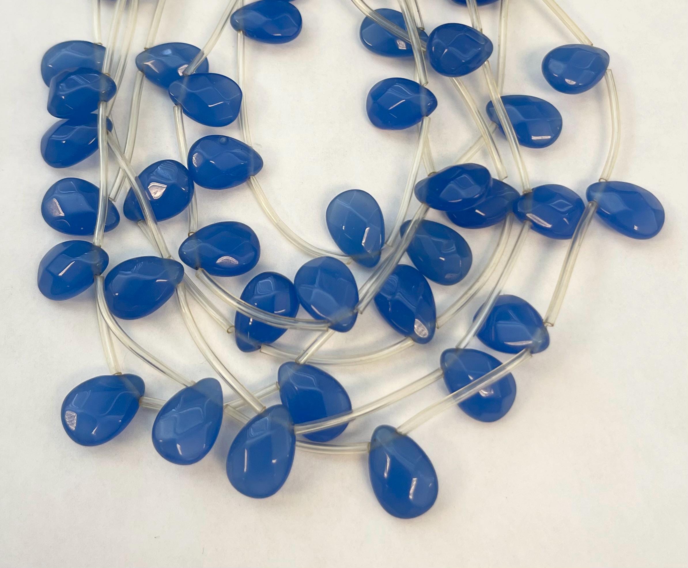 Blue Chalcedony 14x10x5mm Faceted Flat Teardrop Gemstone Beads--15.5 Inch Strand