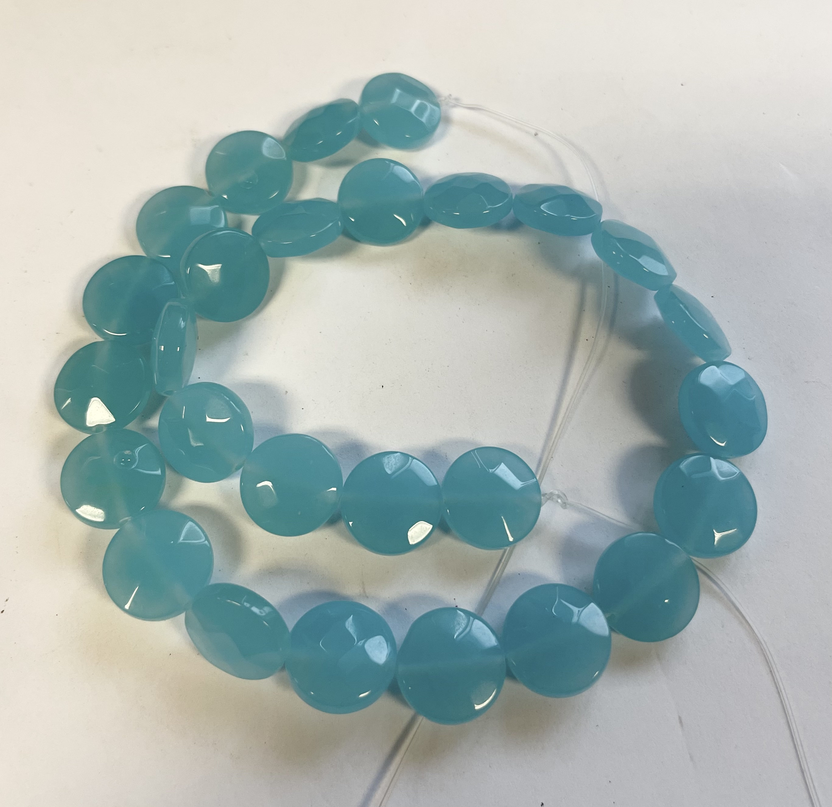 Blue Chalcedony 14x6mm Faceted Coin Gemstone Bead--15.5 Inch Strand