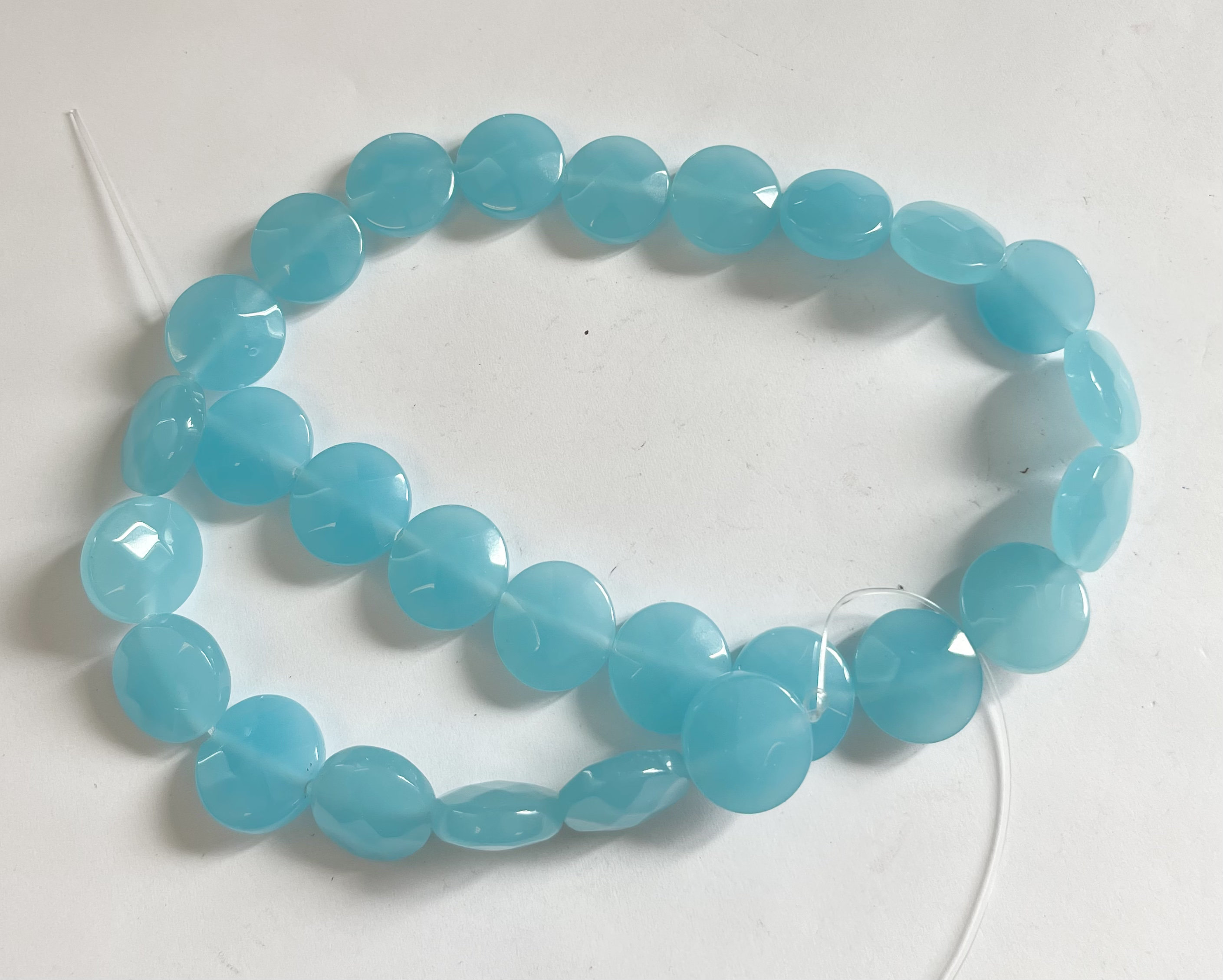 Blue Chalcedony 14x6mm Faceted Coin Gemstone Beads -- 15.5 Inch Strand