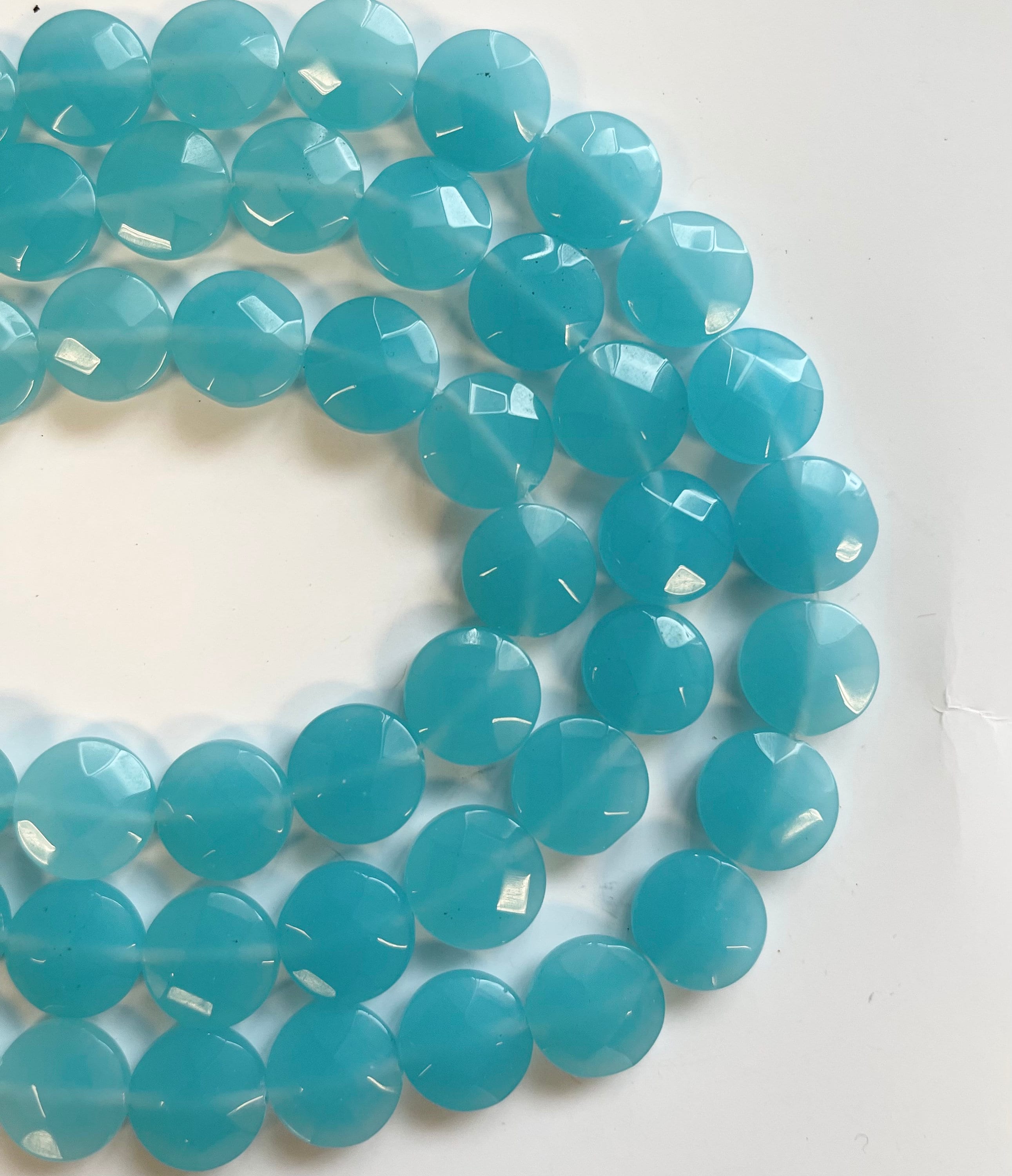 Blue Chalcedony 14x6mm Faceted Coin Gemstone Bead--15.5 Inch Strand