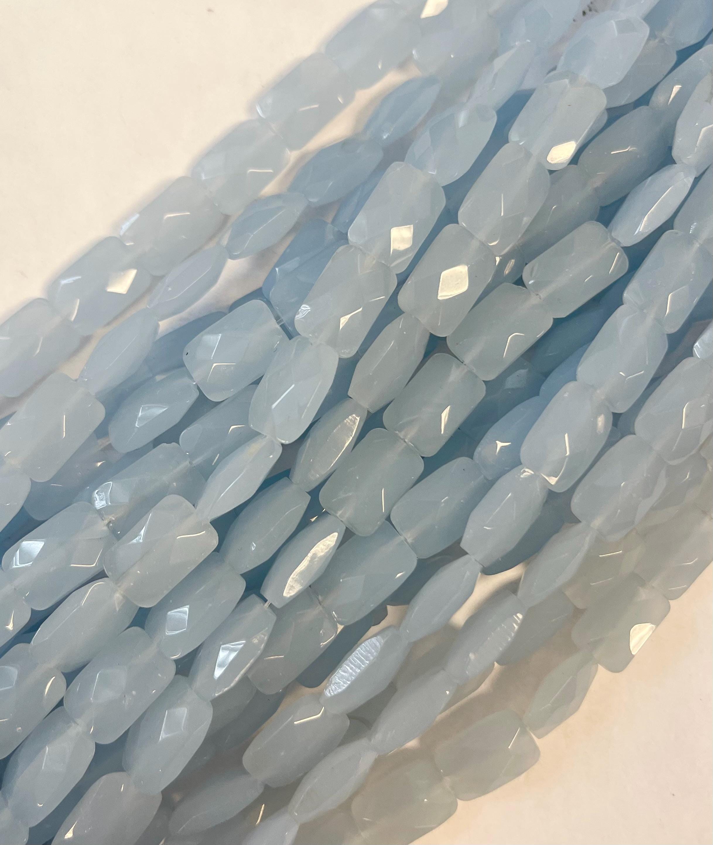 Blue Chalcedony 15x10x6mm Faceted Rectangle Gemstone Bead -15 Inch Strand
