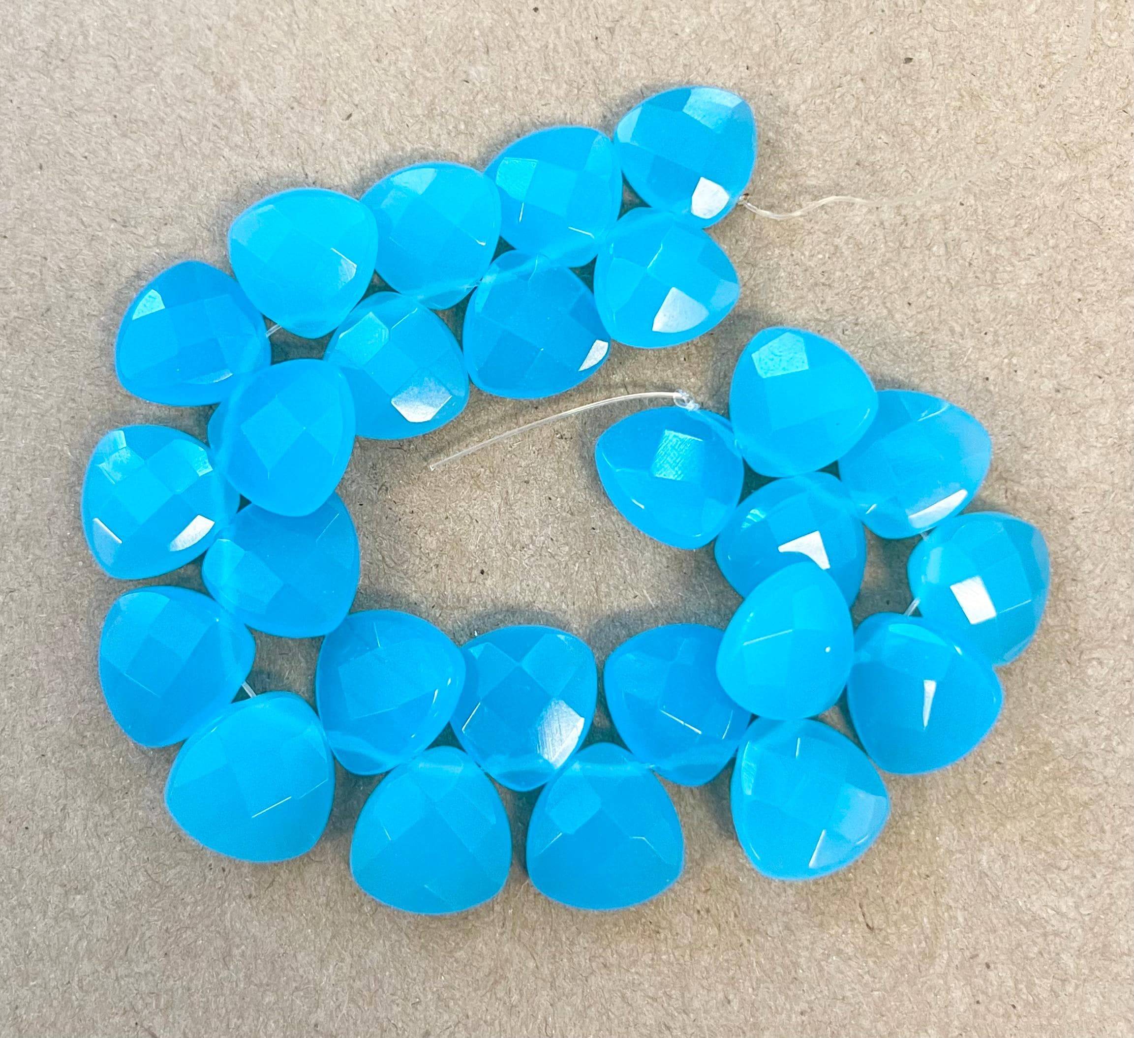 Blue Chalcedony 15x15x6mm Faceted Teardrop Natural Gemstone Bead -- 26 Beads