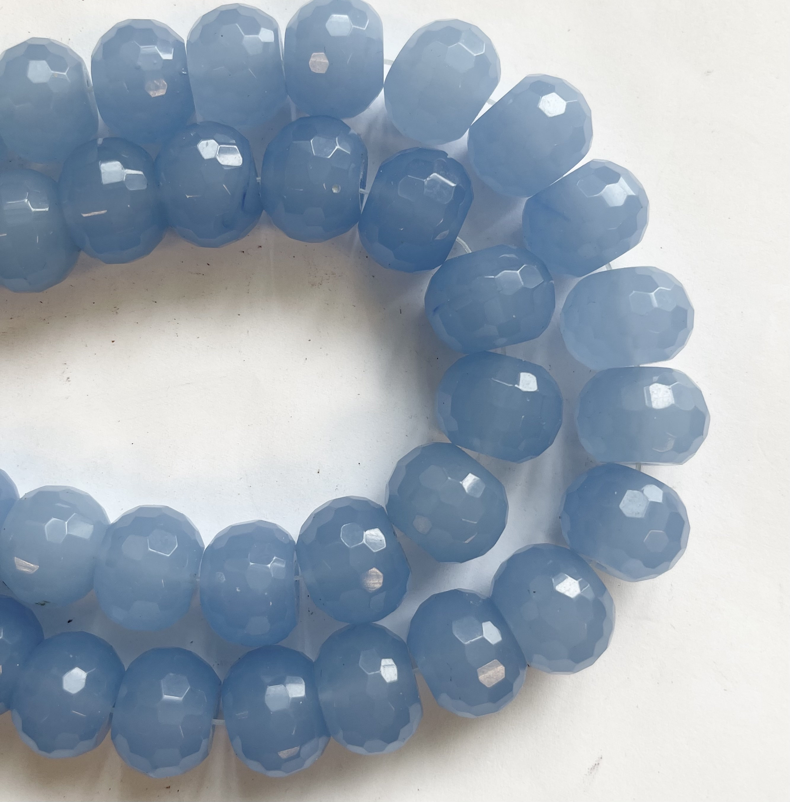 Blue Chalcedony 16x12mm Faceted Rondelle Gemstone Bead-~ -15.5 Inch Strand-