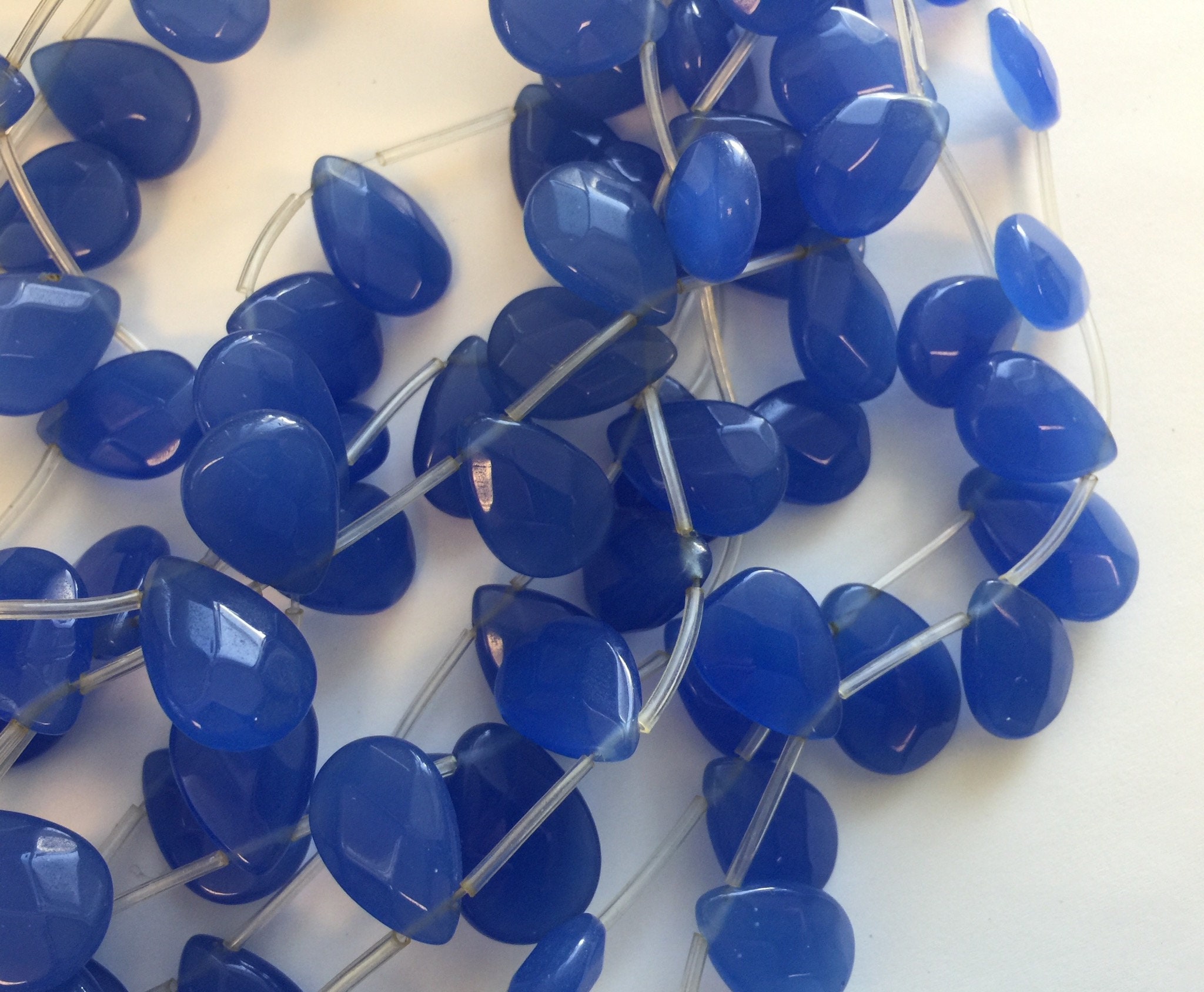 18x12x5mm Blue Chalcedony Faceted Flat Teardrop Gemstone Beads 15.5 Inches Strand