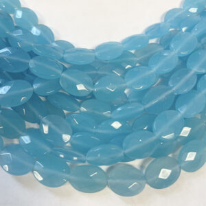 blue chalcedony 18x13x6mm flat faceted oval Gemstone Bead--15.5 inch strand