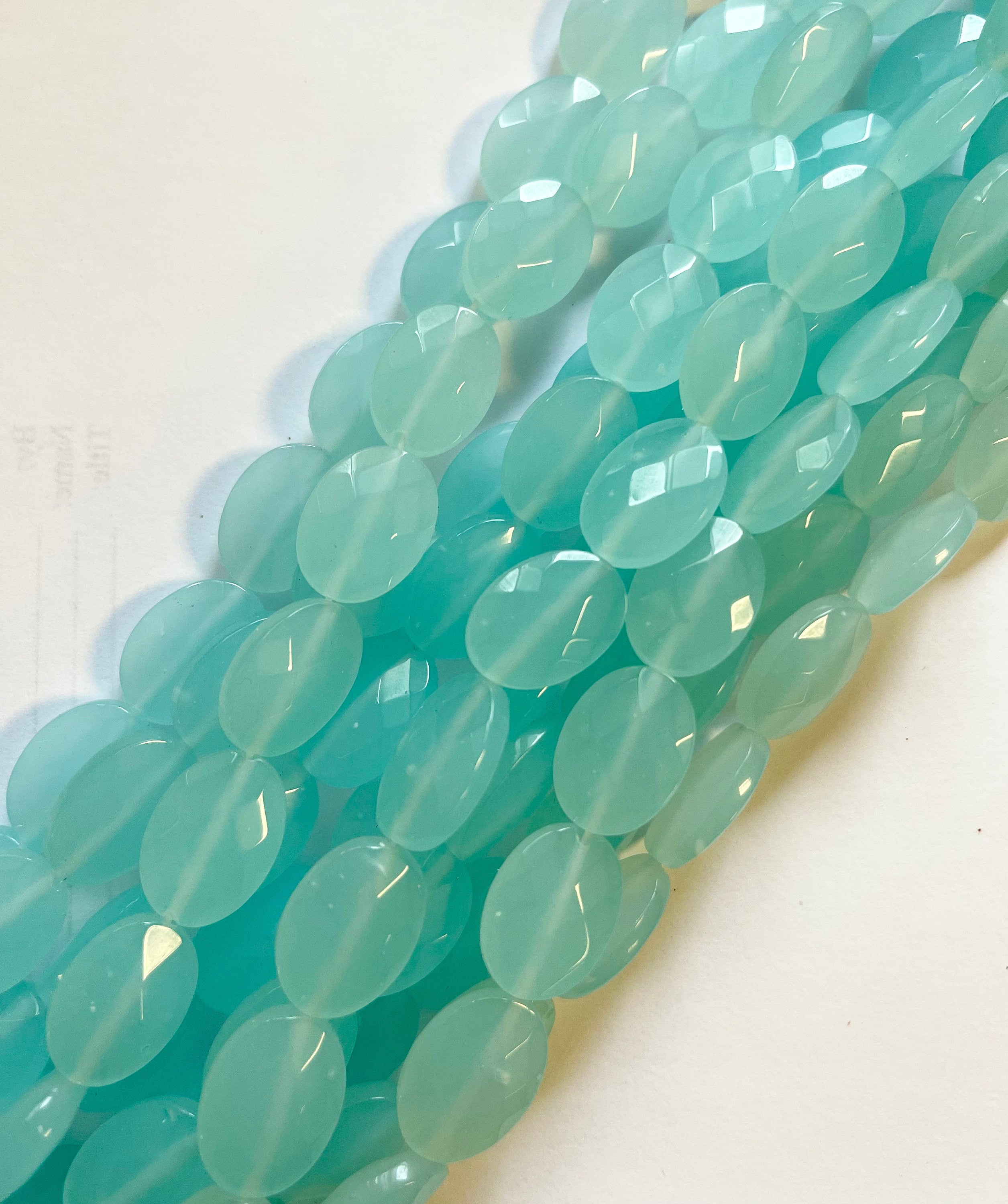 Blue Chalcedony 18x13x6mm Faceted Oval Gemstone Beads  - 15.5 Inch Strand