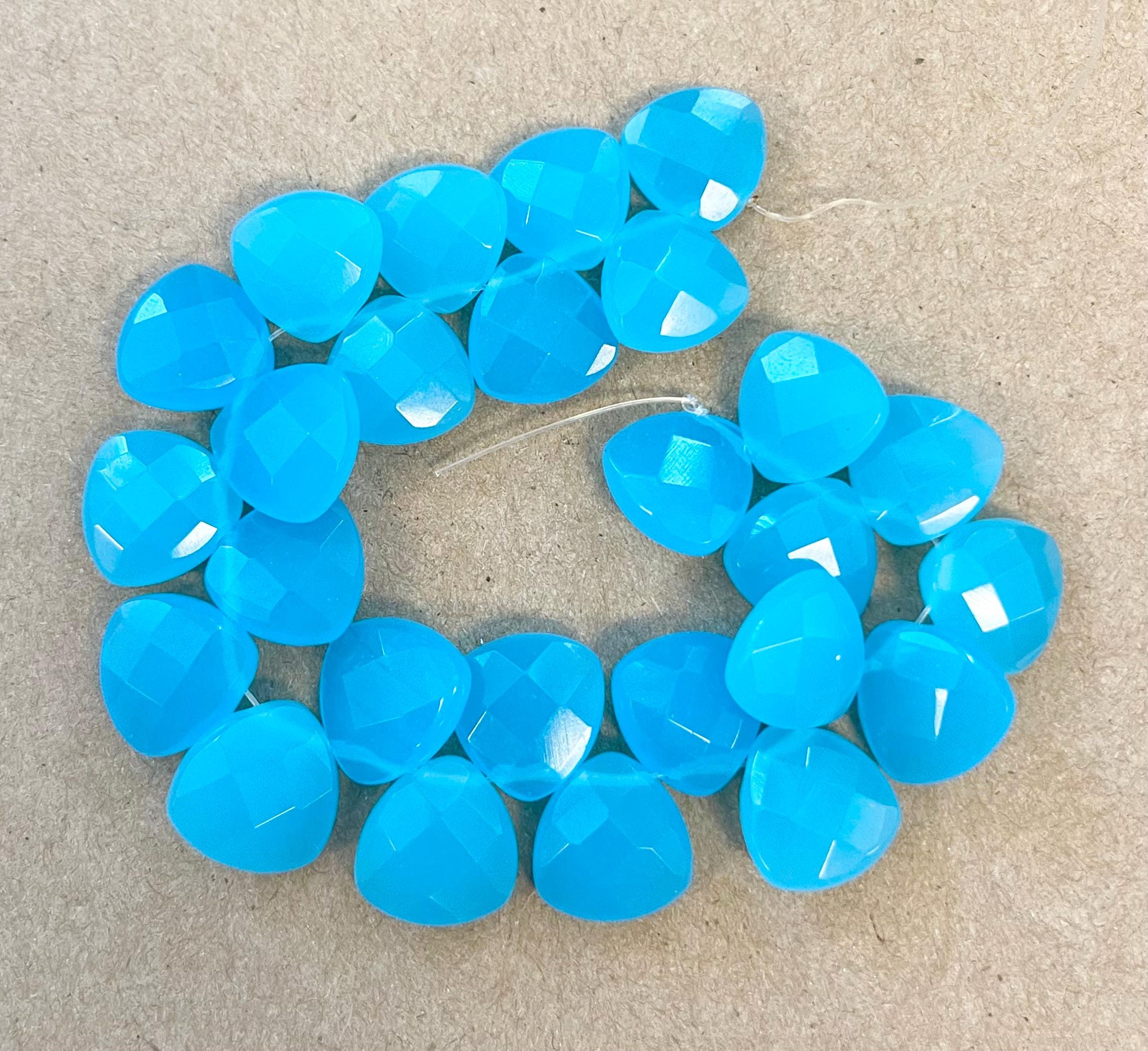 Blue Chalcedony 18x18x7mm Faceted Teardrop Natural Gemstone Bead -- 18 Beads