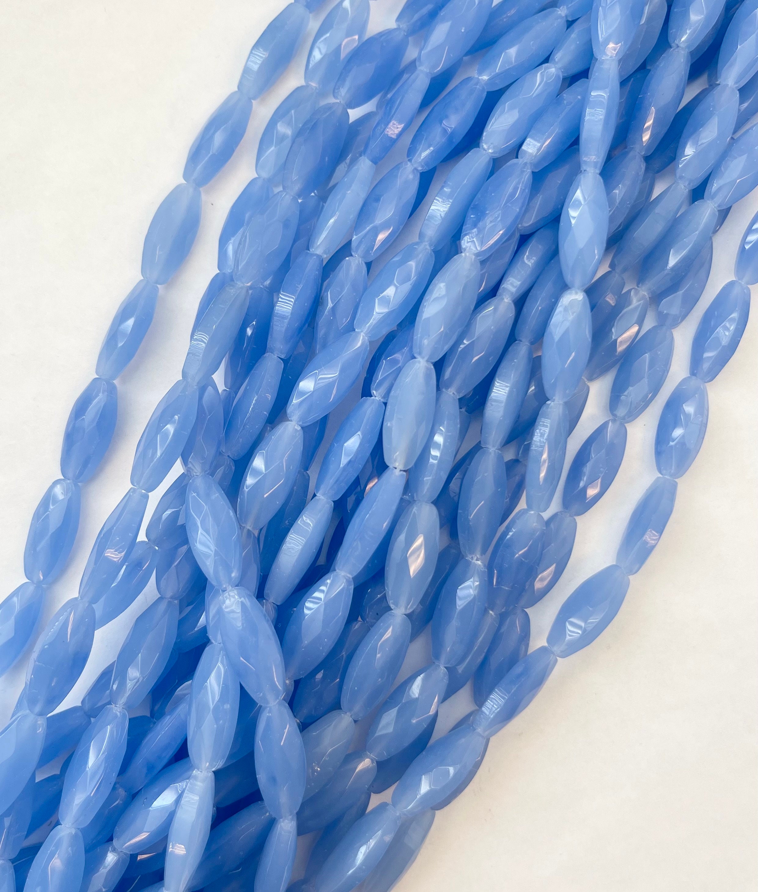 Blue Chalcedony 20x8x6mm Faceted Oval Gemstone Bead--15.5 Inch Strand-