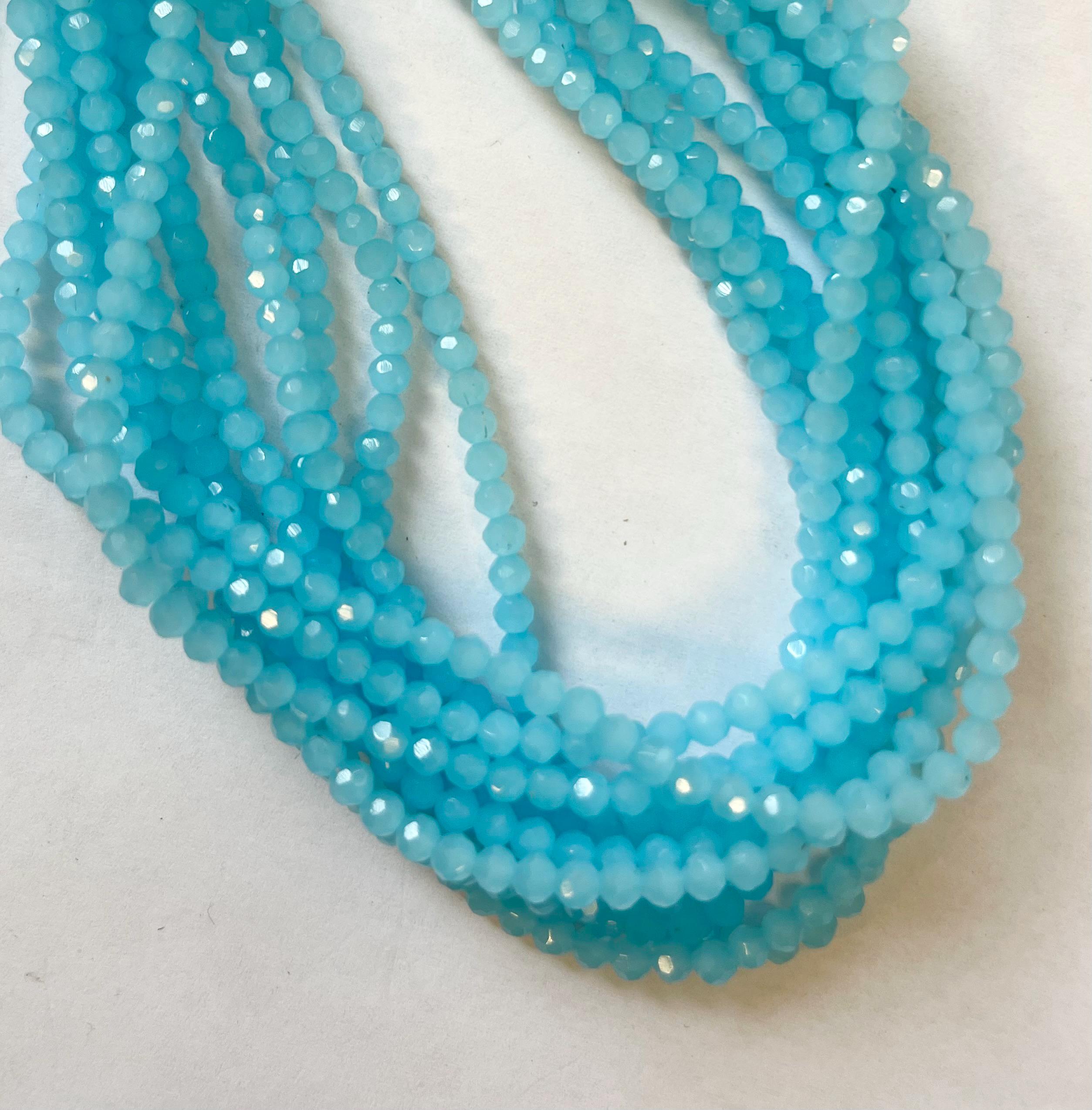 Blue Chalcedony 3mm Faceted Round Gemstone Beads--15.5 Inch Strand- Blue Chalcedony 3mm Faceted Round Gemstone Beads--15.5 Inch Strand-