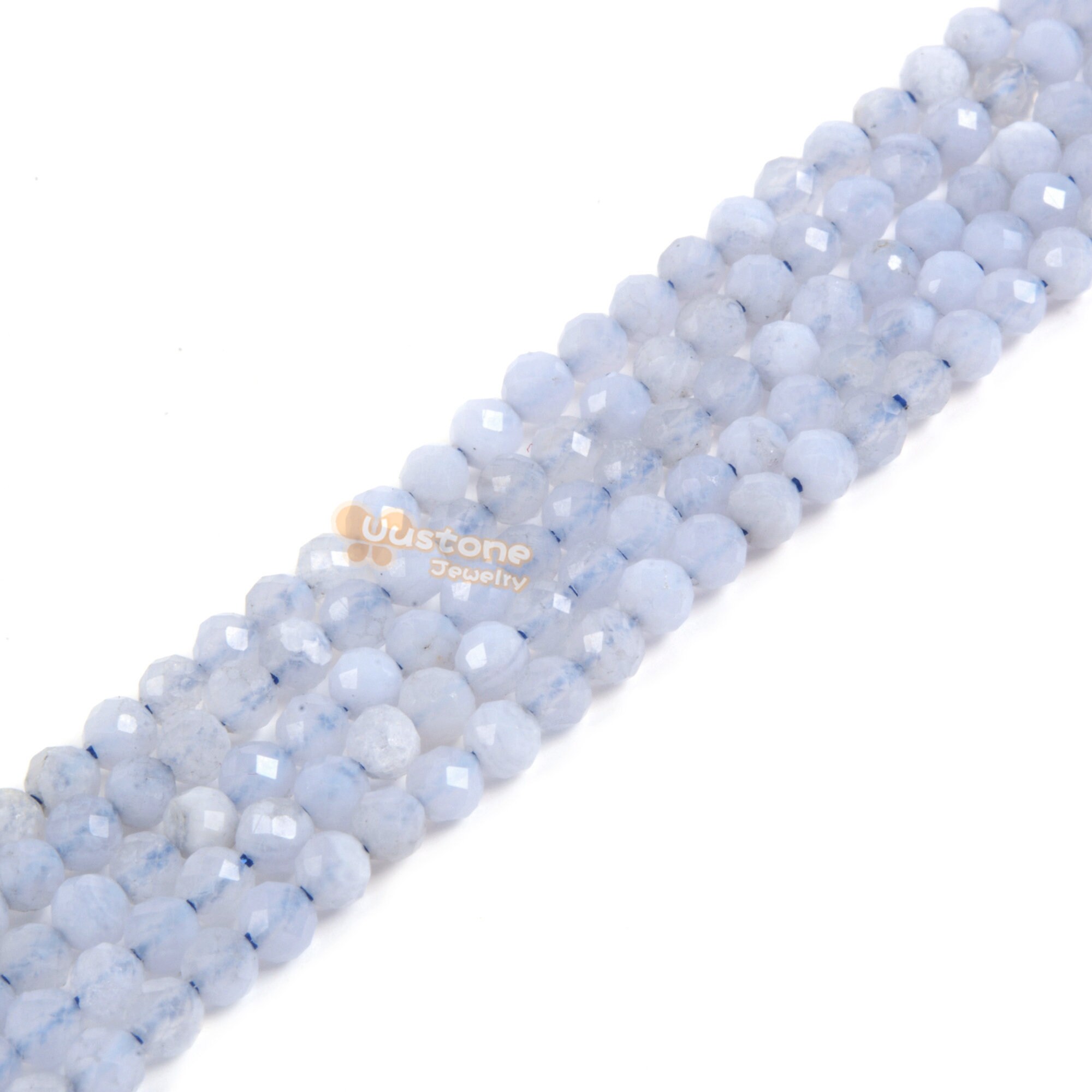 3mm To 4mm  Blue Chalcedony Faceted Round Loose Beads Strand 15.5-16" Diy Jewelry Making
