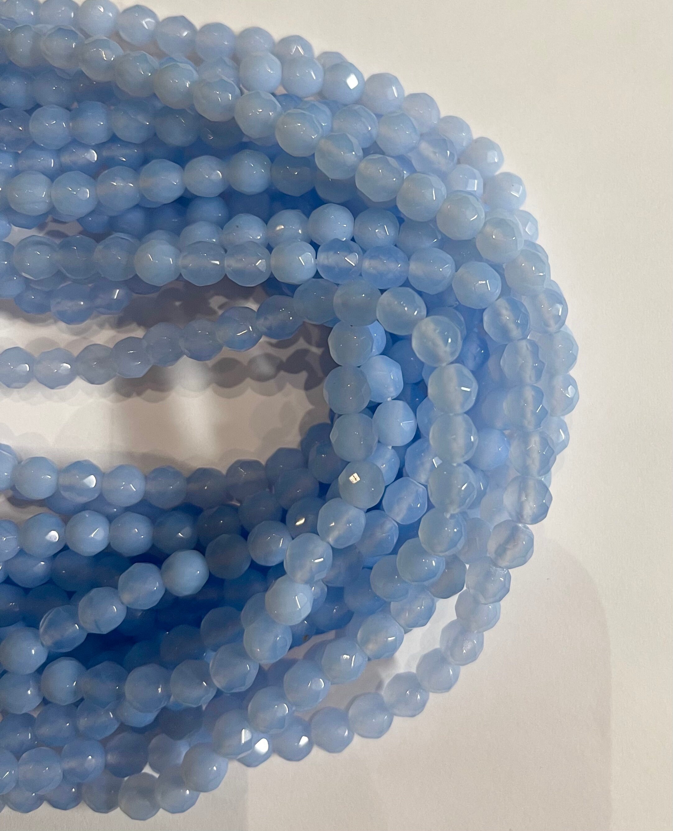 Blue Chalcedony 4mm 6mm 8mm Faceted Round Gemstone Bead--15.5 Inch Strand