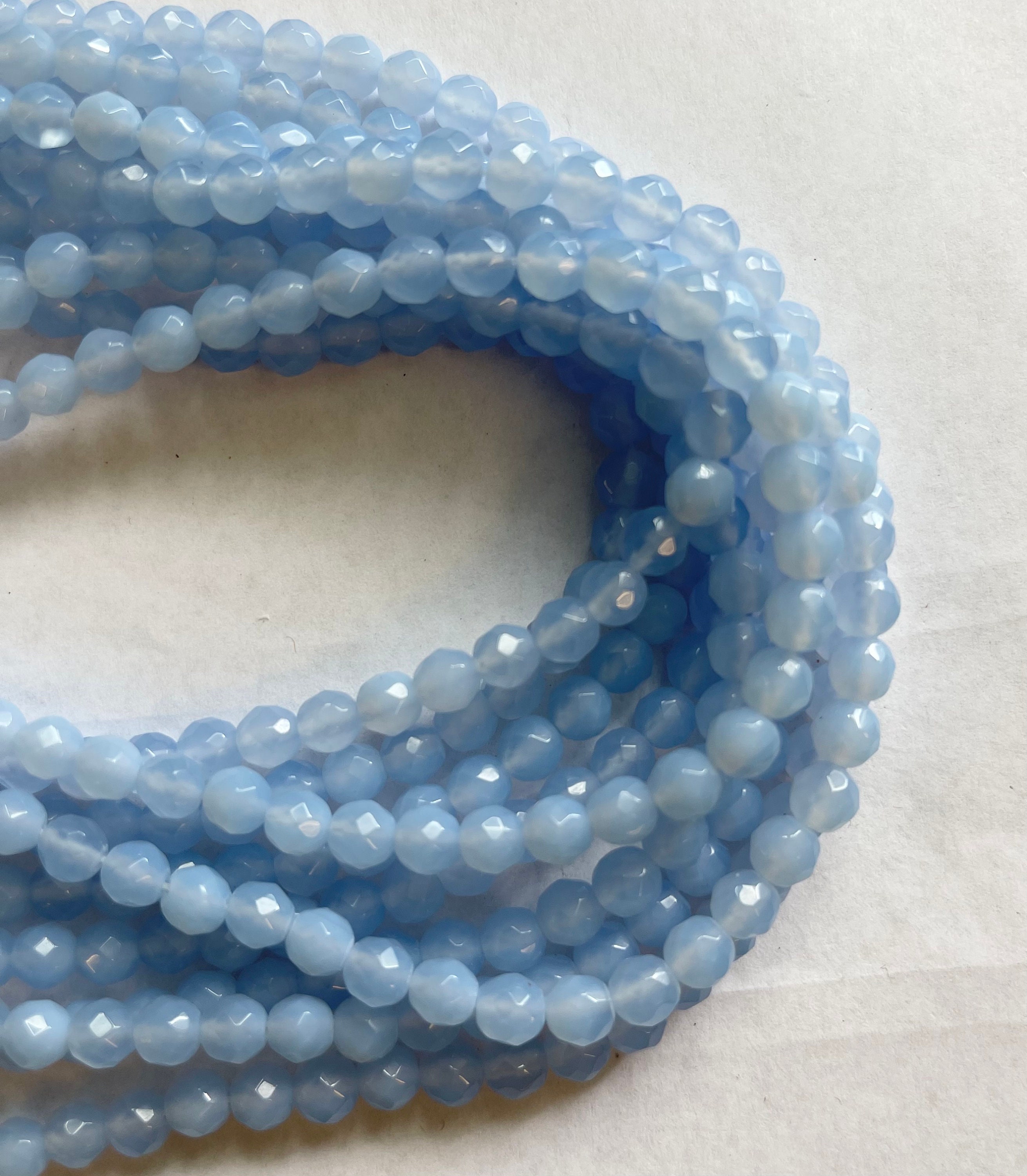 Blue Chalcedony 4mm Faceted Round Gemstone Bead~ -15.5 Inch Strand Blue Chalcedony 4mm Faceted Round Gemstone Bead~ -15.5 Inch Strand