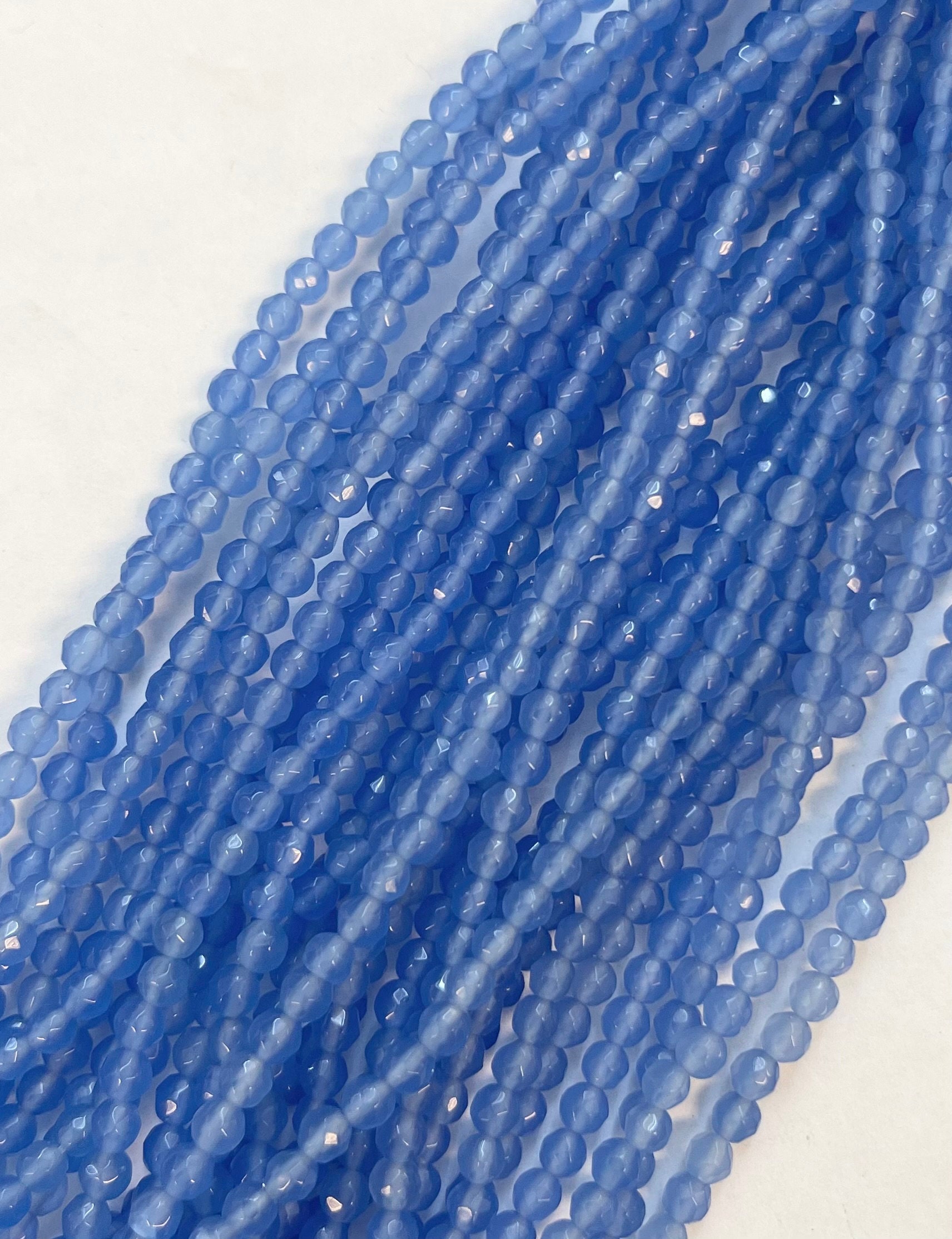 Blue Chalcedony 4mm Faceted Round Gemstone Bead--15.5 Inch Strand